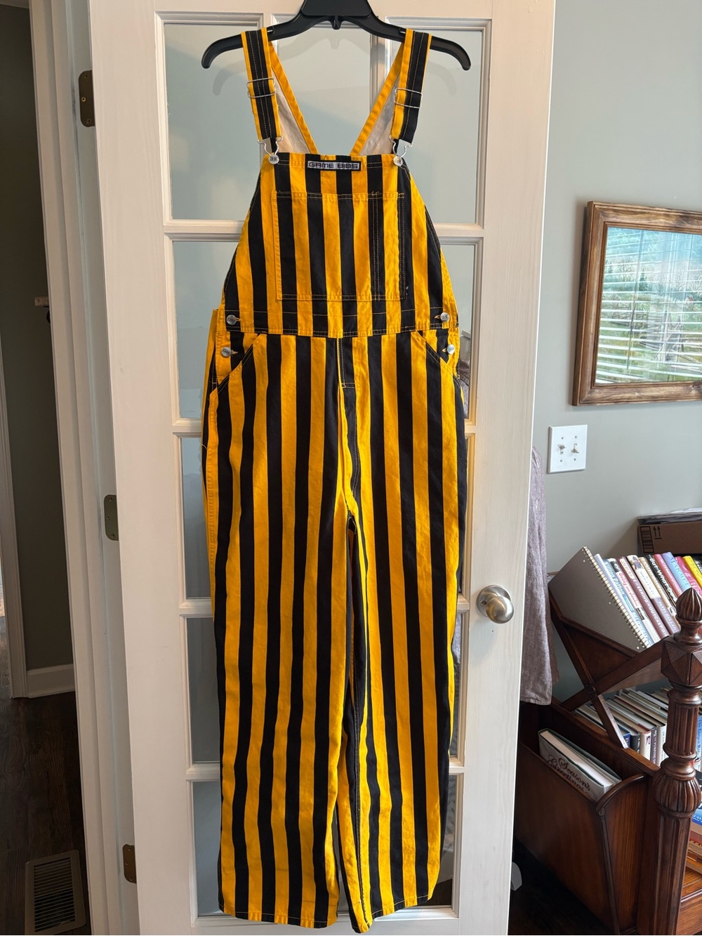 Game Bibs Yellow & Black Striped Overalls Adult M Steelers Iowa Buckeyes